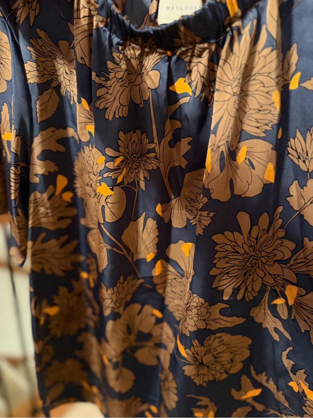 Melloday Women’s Small Navy Brown Floral Short Sleeve Blouse - Picture 3 of 6